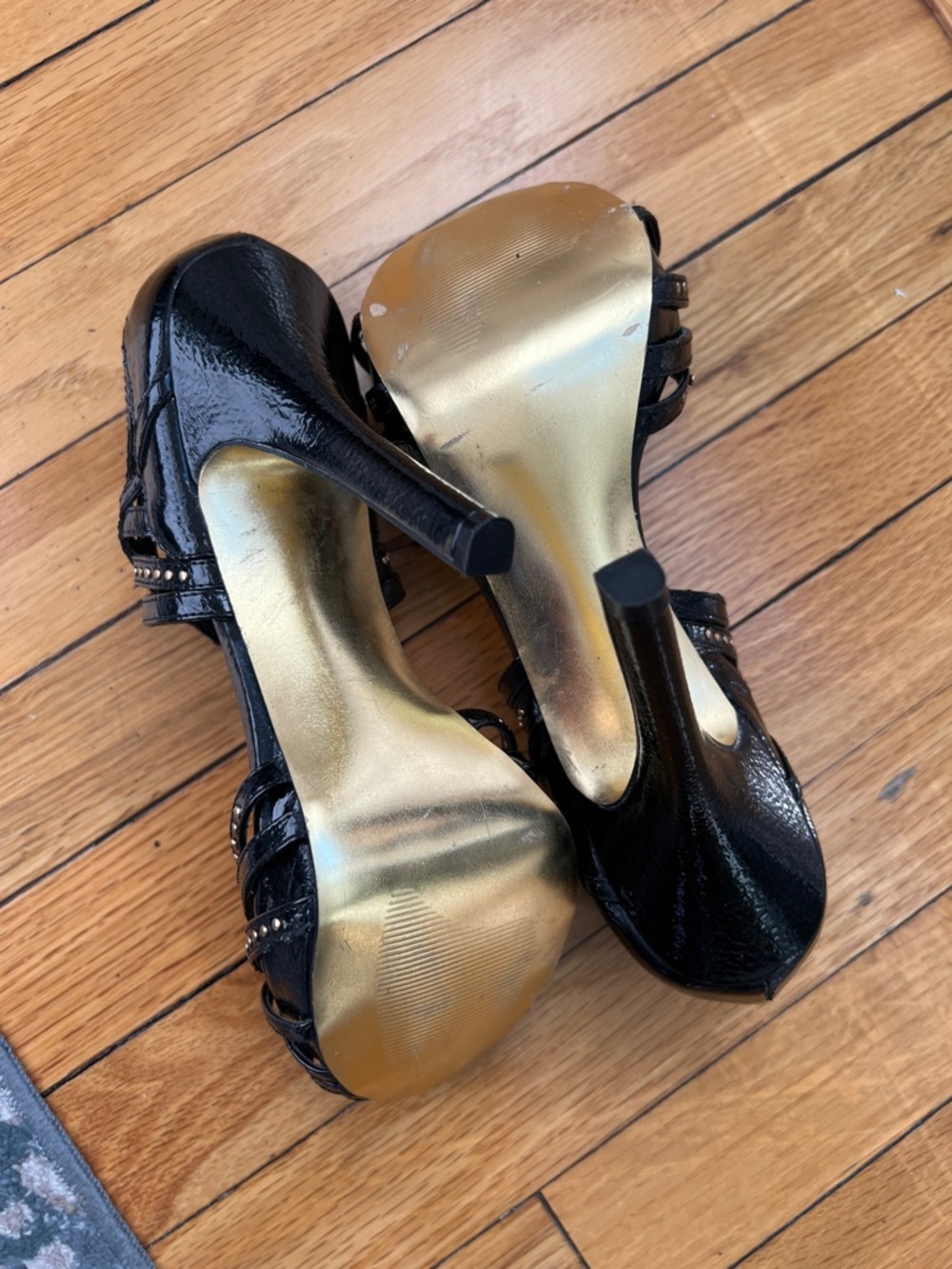Steve Madden Black Patent Studded Strappy Stiletto Heels - Picture 2 of 4